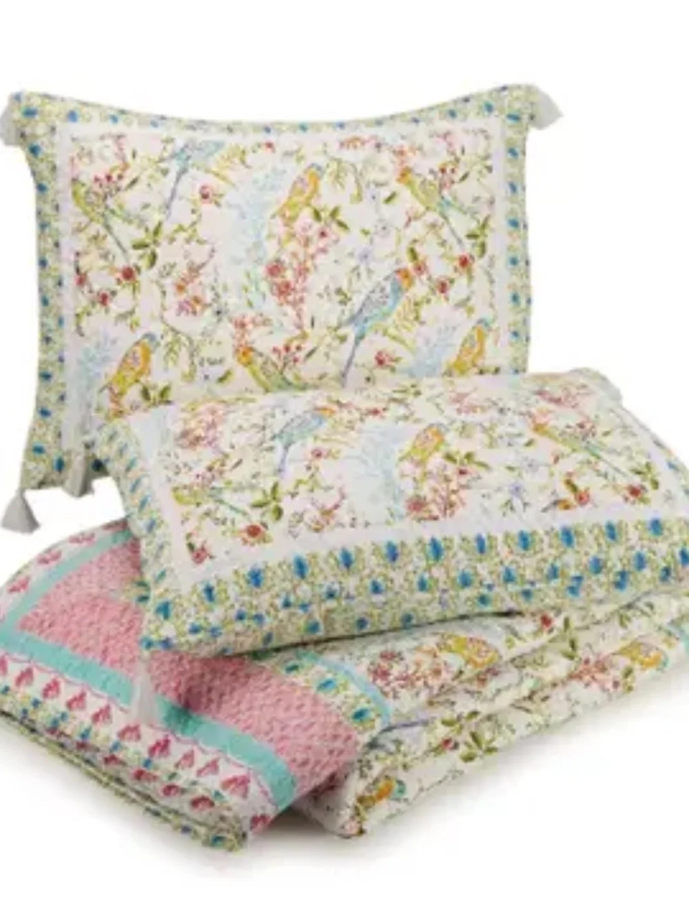 NWT Sonnet 3-Piece Quilt Set By Dena Home Sunny Garden Bird